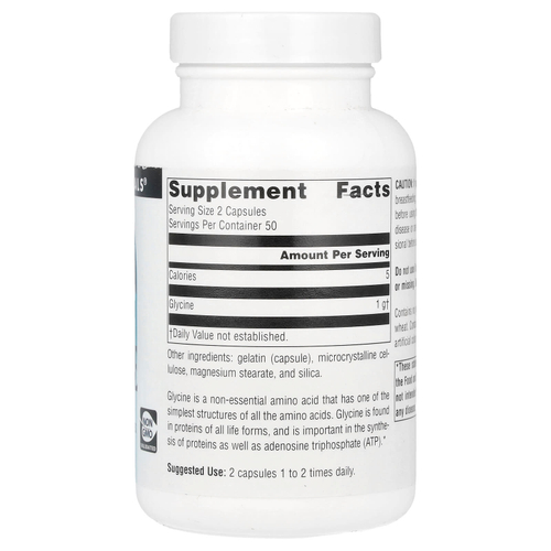 Source Naturals, Глицин, 500 мг, 100 капсул