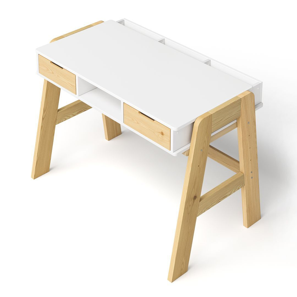 Стол письменный детский, стол парта 2 ящика Чек многоуровневая, с ножками из массива сосны