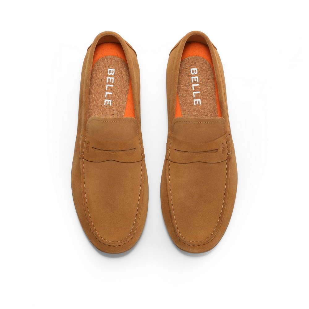 BELLE Cow Split Leather Gommino Loafers Men"s Yellow, Gray