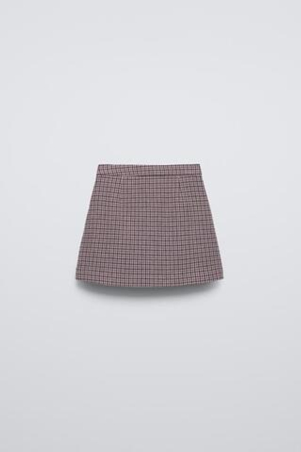ZARA ЮБКА В КЛЕТКУ, ГРАНАТОВЫЙ