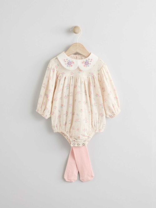 Боди с длинным рукавом и колготки в комплекте для малышей Next E65-019, Бежевый, Розовый