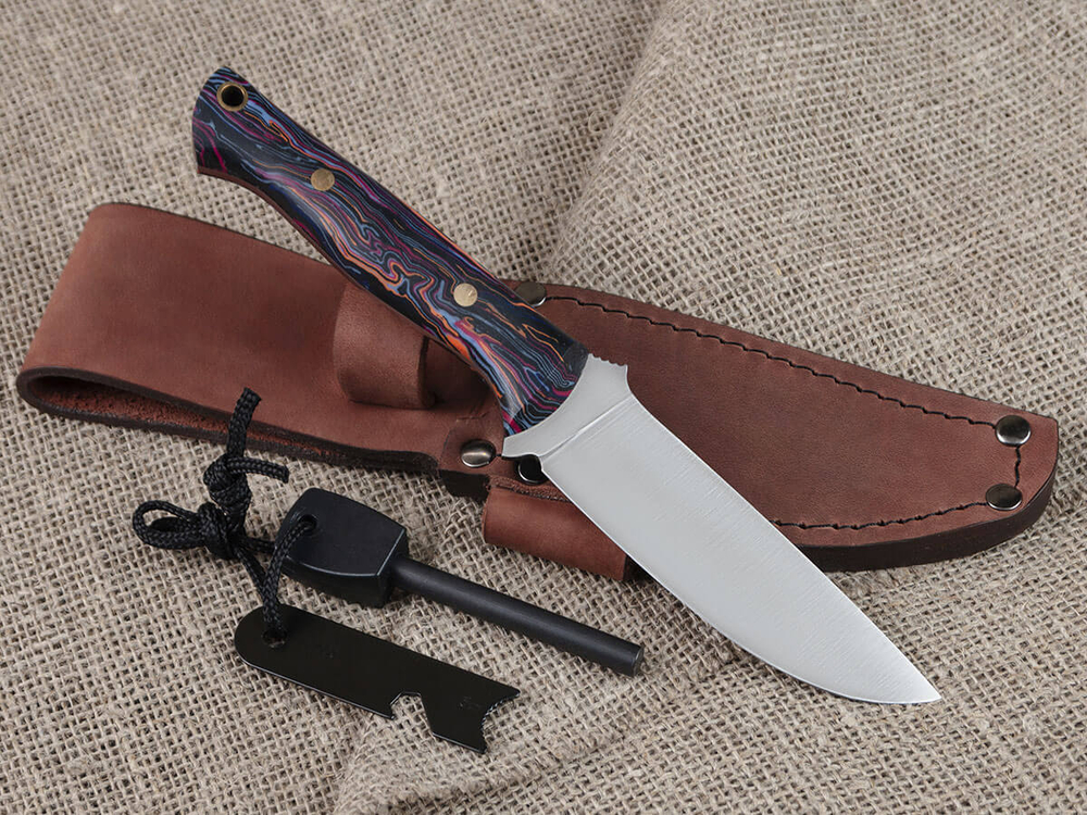 Нож для бушкрафта "Форест", сталь VG-10/Elmax, рукоять микарта (фиолетовая)