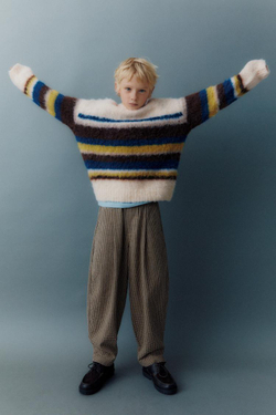 ZARA ВЯЗАНЫЙ СВИТЕР В ПОЛОСКУ, ЦВЕТ СЛОНОВОЙ КОСТИ