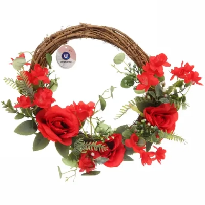 Цветы искусственные венок «Сказка» 42см красный