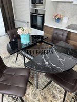 Круглый стеклянный раздвижной стол "Черный оникс" и стулья "ГУЧИ" коричневый