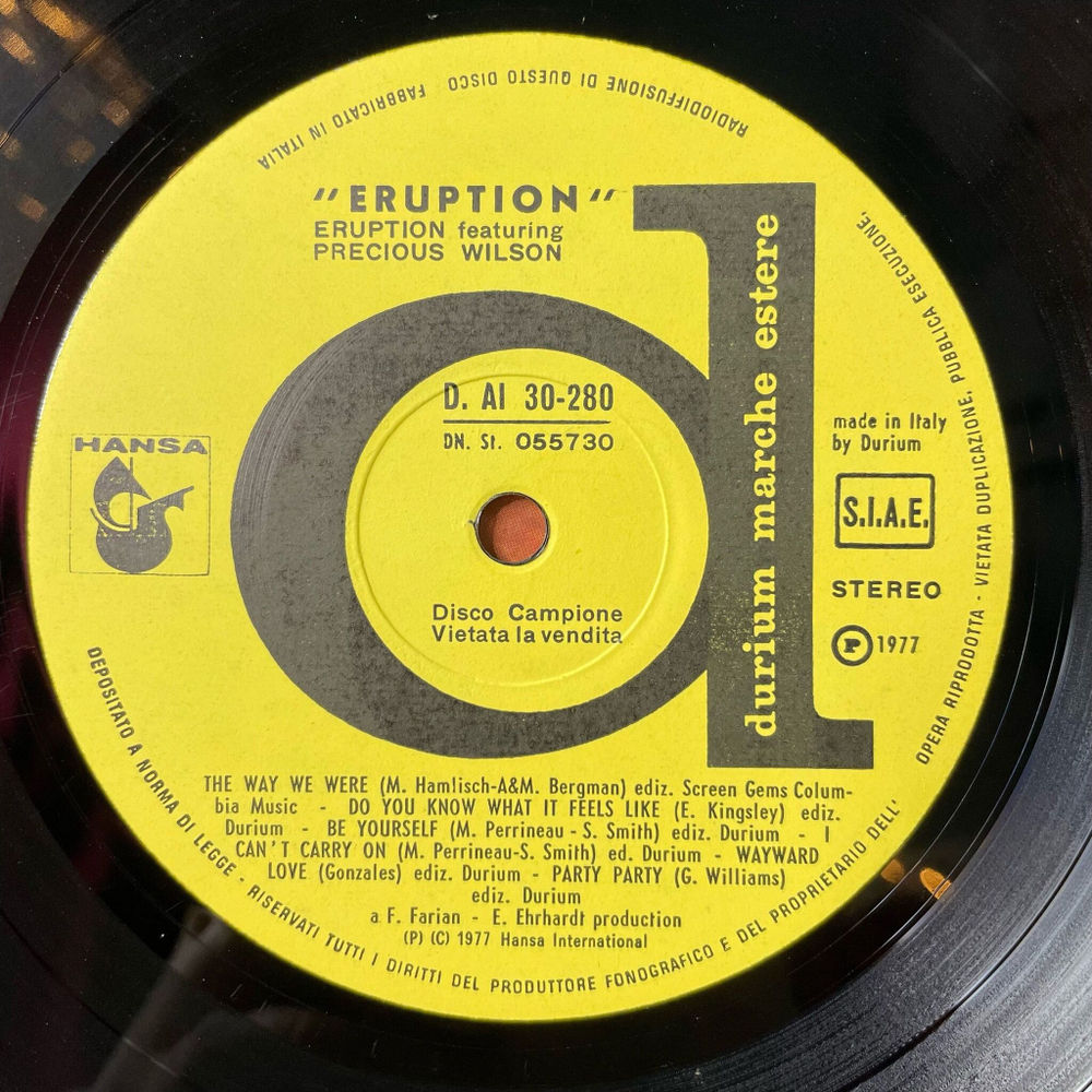 Винтажная виниловая пластинка LP Featuring Precious Wilson Eruption (Italy 1978)