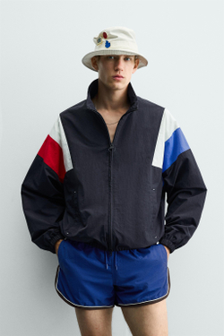 ZARA КУРТКА В СТИЛЕ РЕТРО ИЗ ВЫСОКОТЕХНОЛОГИЧНОЙ ТКАНИ COLOR BLOCK, МОРСКОЙ СИНИЙ