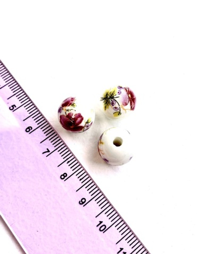 25704-1 Бусина керамическая,12 мм, белый/бордовый