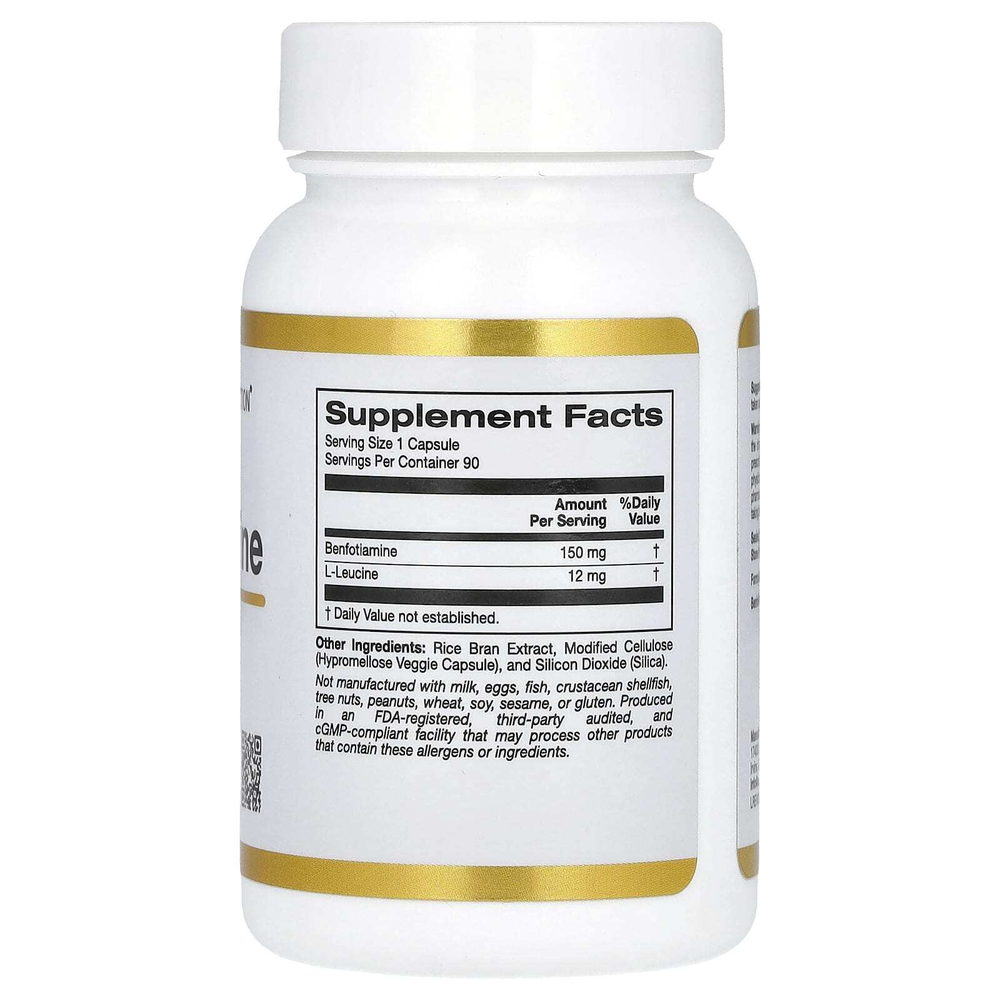 California Gold Nutrition, бенфотиамин с L-лейцином, 150 мг, 90 растительных капсул