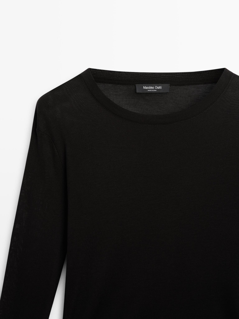 Massimo Dutti Легкая футболка классического кроя с длинными рукавами, черный