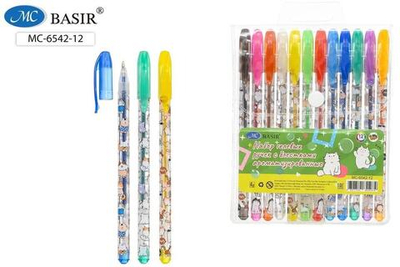 Набор гелевых ручек 12 цветов, ароматизированные, с блёстками "КОТЫ" (Басир)