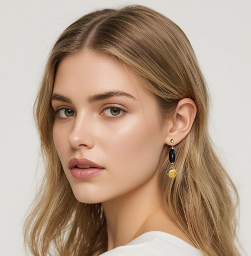 Серьги гвоздики с натуральным агатом, премиальная позолоченная фурнитура