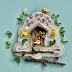 Молд силиконовый для лепки и творчества "Скворечник и птички" 10,7 см / Форма птицы для шоколада, мастики, воска и мыла