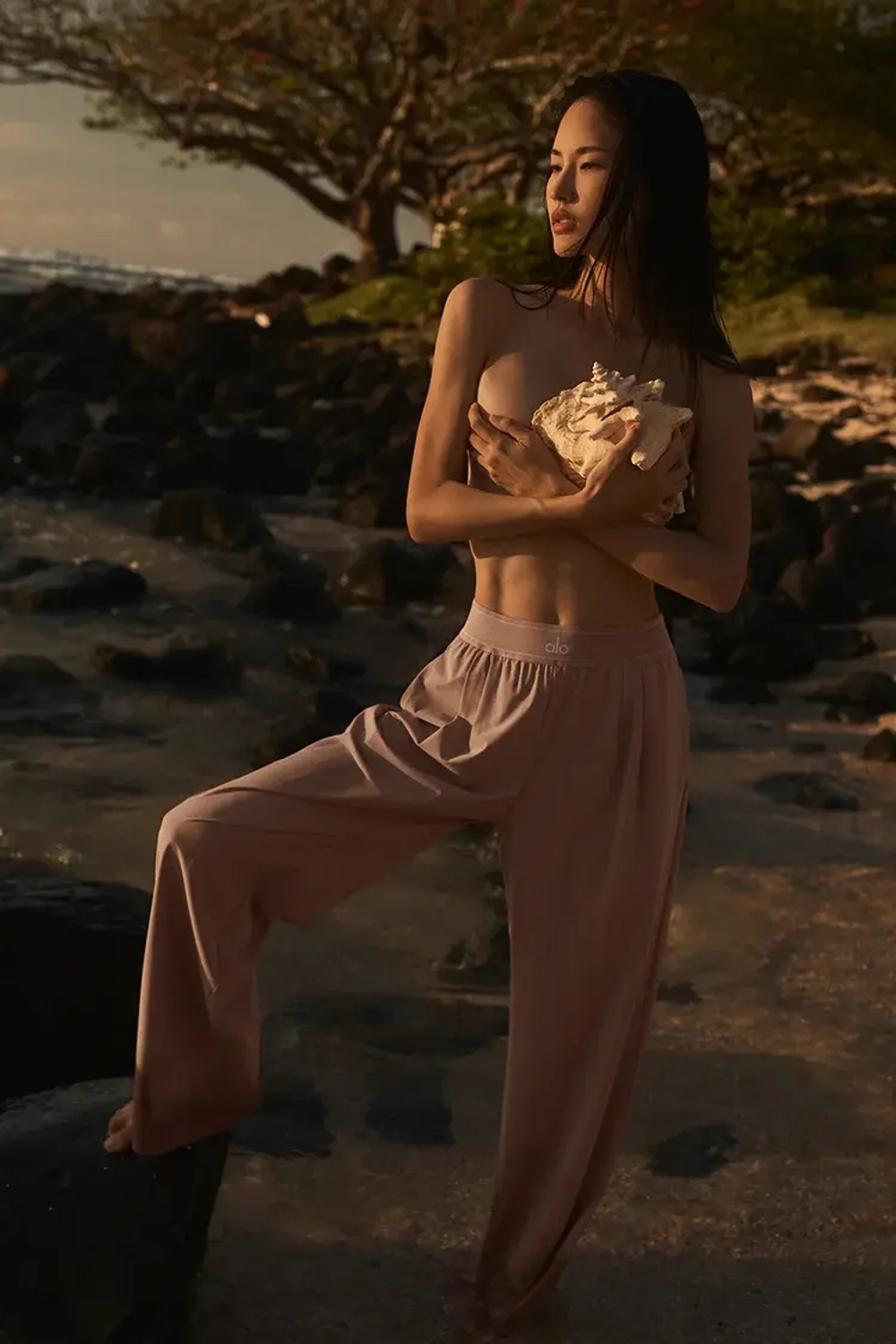 Alo yoga Брюки с эластичным поясом, серо-коричневый