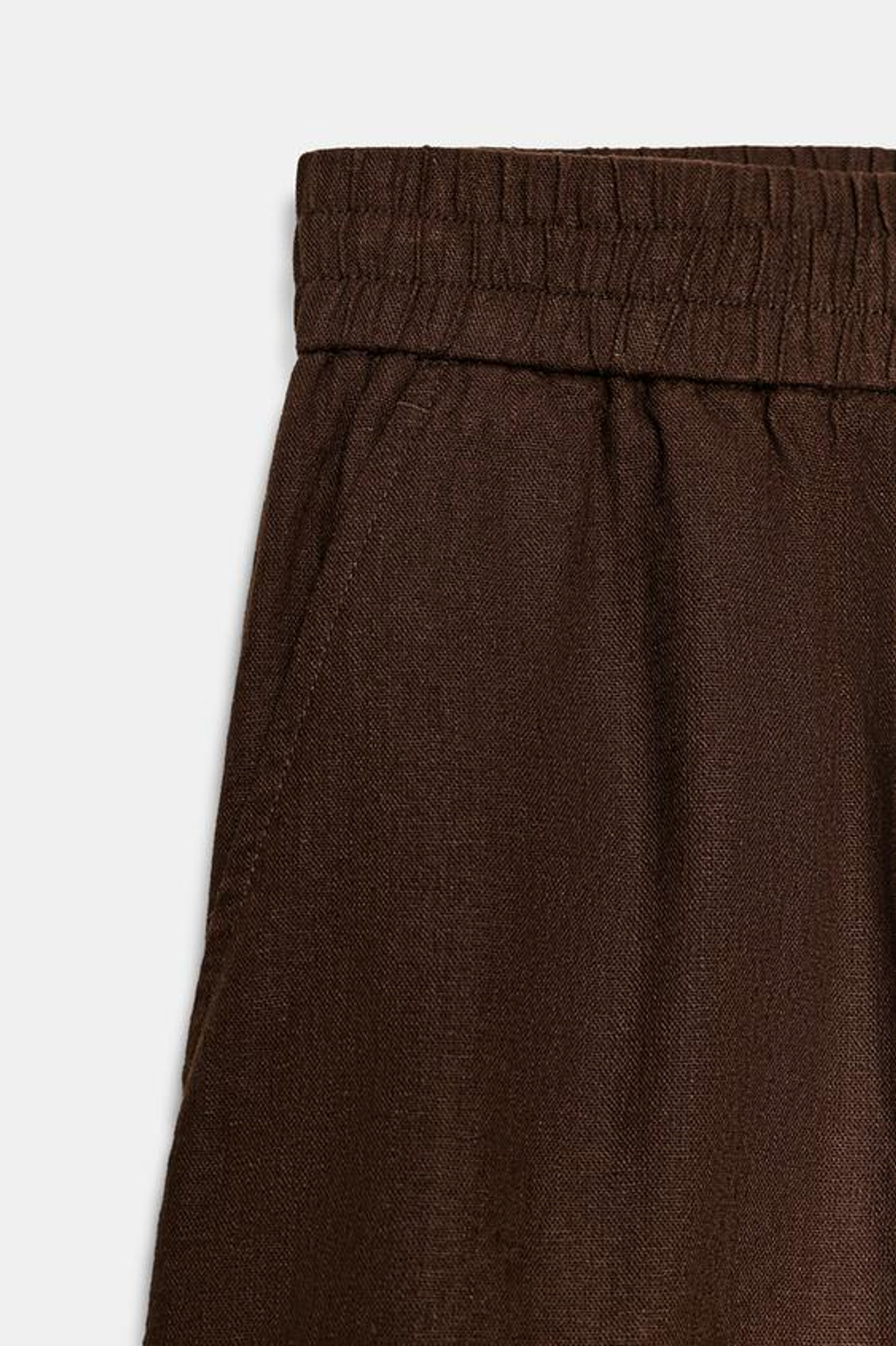 ZARA ШОРТЫ ИЗ СМЕСОВОГО ЛЬНА С ЭЛАСТИЧНЫМ ПОЯСОМ, КОРИЧНЕВЫЙ