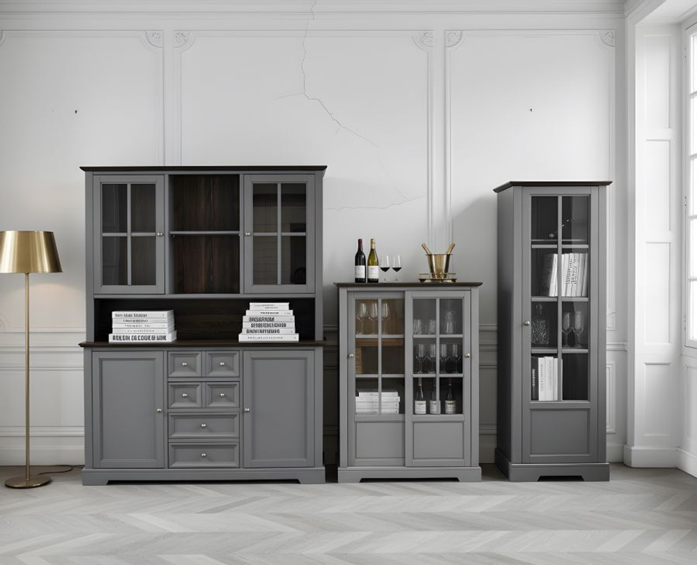 Шкаф-витрина деревянная Лэйквью 103х41х139 см, сервант с 2 раздвижными дверями из массива сосны