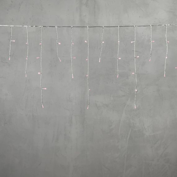 Светодиодная бахрома 3*0.5 м., 3 батарейки типа D 4.5V, 100 LED ламп светло розового цвета, прозрачный силикон, LTC (ECC100-10-8BP)