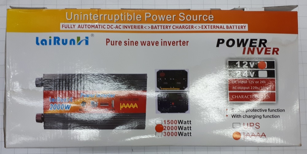 12V - 2 кВт - PSW / Инвертор напряжения LaiRun 24-220V 2000W (24 вольт), чистый синус (1 шт.)