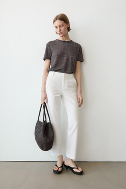 Massimo Dutti Брюки приталенного кроя из смесовой льняной ткани, экрю