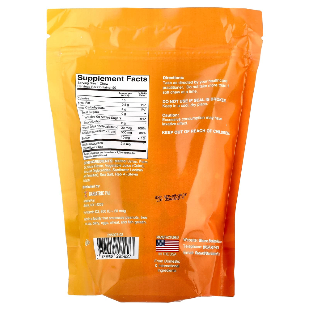 BariatricPal, жевательные таблетки с цитратом кальция, со вкусом апельсинового крема, 90 жевательных таблеток