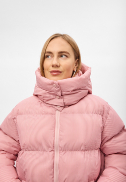 Пуховик Рокет миди розовый в полоску