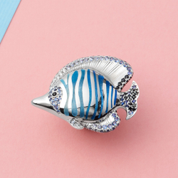 Брошь Рыбка с Сапфирами и Бриллиантами, Эмаль, Brs0252-1/2