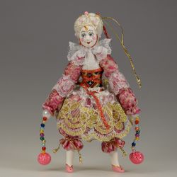 Ёлочная игрушка Клоунесса розовая в белом парике