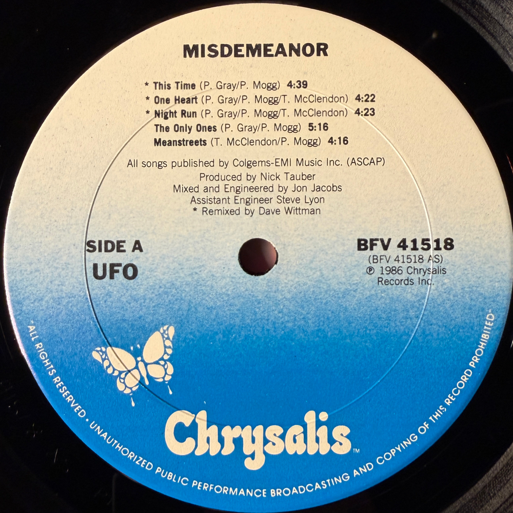 UFO ‎– Misdemeanor (США 1986г.) Т