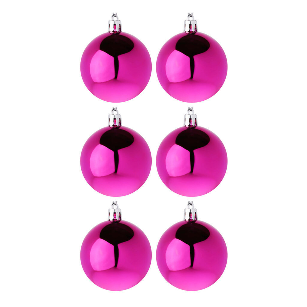 Набор елочных шаров 6 см, 6 шт., фуксия, пластик