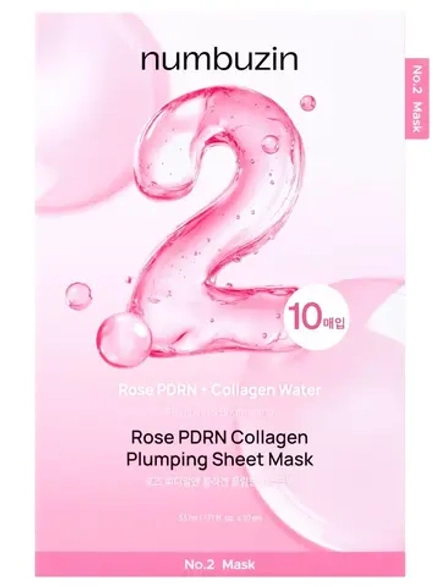Numbuzin Увлажняющая тканевая маска с ПДРН розы и коллагеном для сияния кожи No.2 Rose PDRN Collagen Plumping Sheet Mask 33 мл х 5 шт