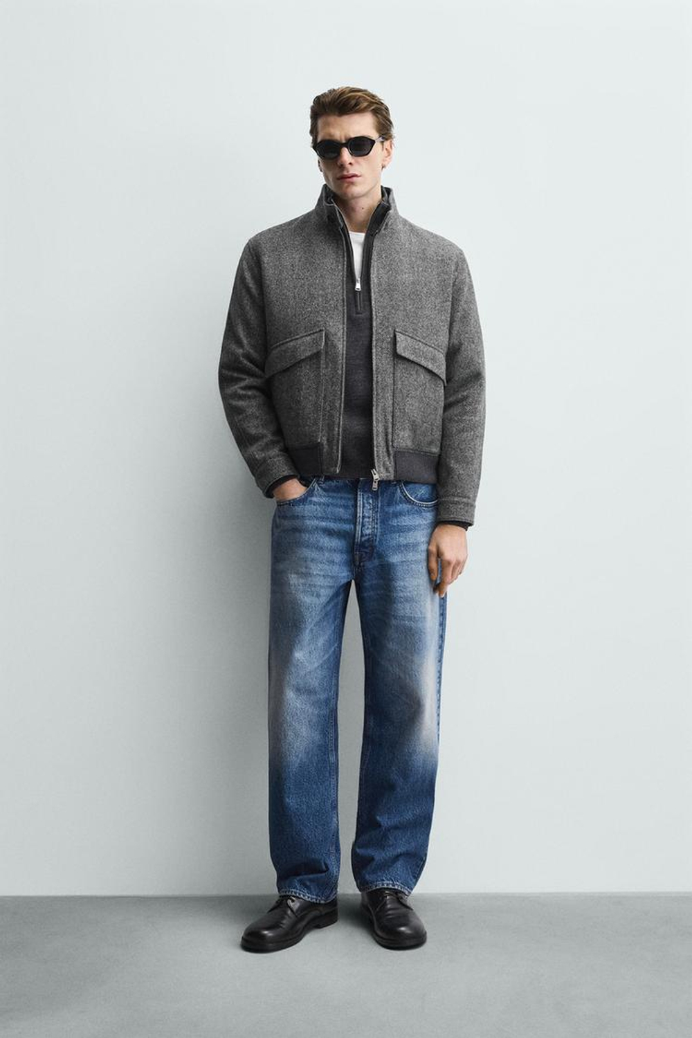 ZARA КУРТКА ИЗ РЕЛЬЕФНОЙ КОНТРАСТНОЙ ТКАНИ, ТЕМНО-СЕРЫЙ