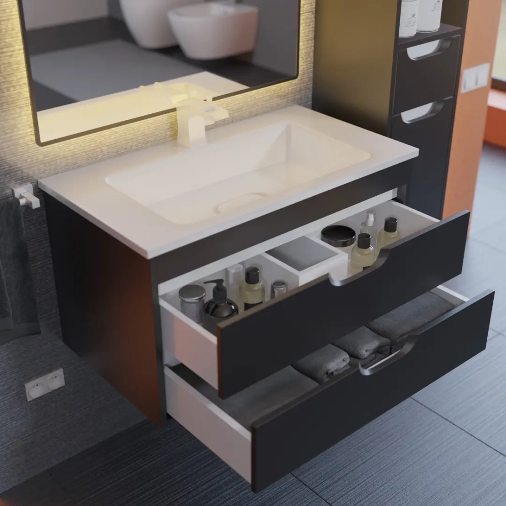 Тумба с раковиной для ванной Uperwood Modul 80 см, подвесная, матовая, черная
