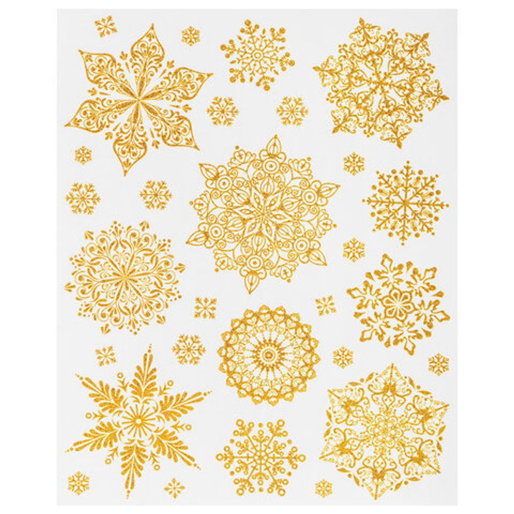 Украшение для окон и стекла ЗОЛОТАЯ СКАЗКА "Золотистые снежинки 1", 30х38 см, ПВХ, 591187