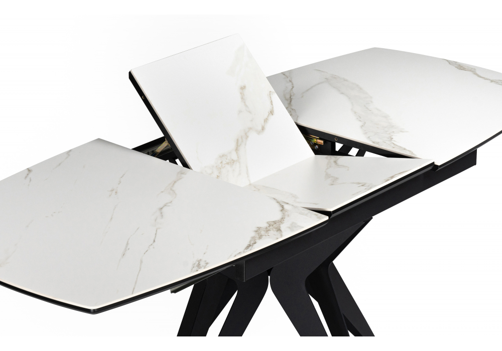 Керамический стол Woodville Риполь 140(180)х80 белый мрамор snow white, черный, ножки черные
