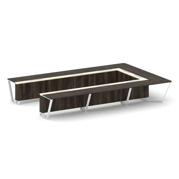 Steel Meet Стол переговорный П-образный KM-PR.B.SP-15P Дуб Мали/Ваниль Глянец/Металл Белый 4800*3200