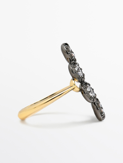 Massimo Dutti Искусственно состаренное кольцо со стразами, золотистый