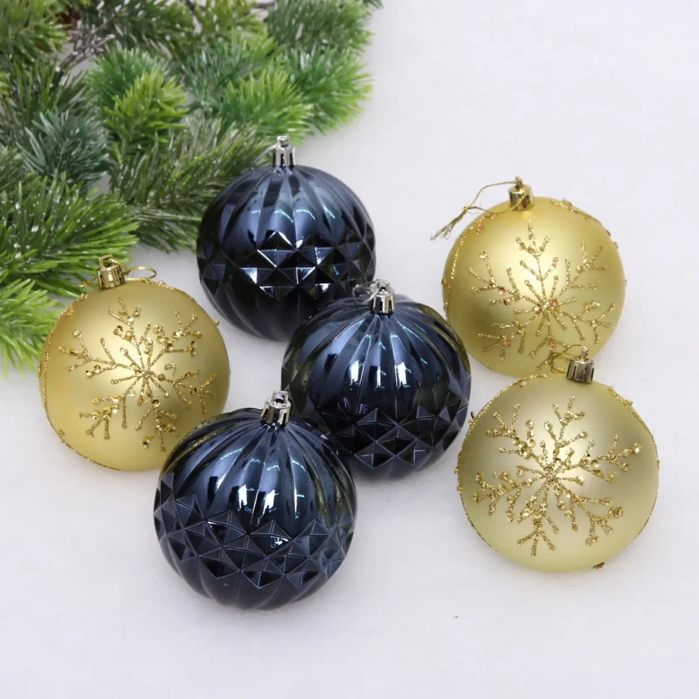 Новогодние шары «Волшебный бал» 8 см (набор 6 шт), Сапфир/Золото