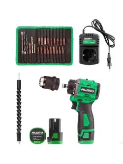 HIBIRU / Бесщеточный аккумуляторный шуруповерт 16.8В 55Нм 2АКБ 2Ач / HIBIRU SRW16, блокировка шпинделя, металлический патрон, кейс, оснастка в комплекте