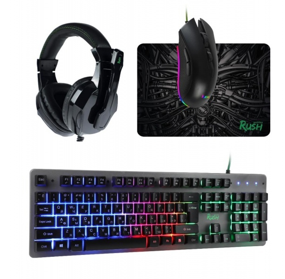 Набор игровой клавиатура+мышь+гарнитура+коврик SmartBuy RUSH Hypnos черный (SBC-777G-K)