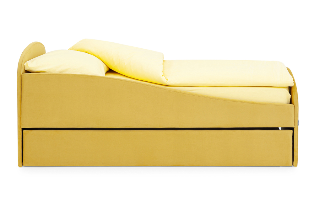 Детская мягкая кровать с ящиком Бельмарко Letmo горчичный велюр