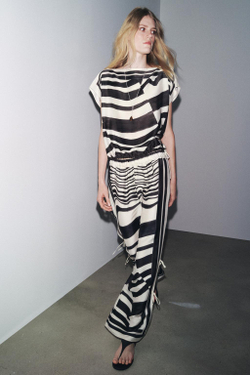 ZARA ТОП С ПРИНТОМ ZW COLLECTION, ЧЕРНЫЙ/ЭКРЮ