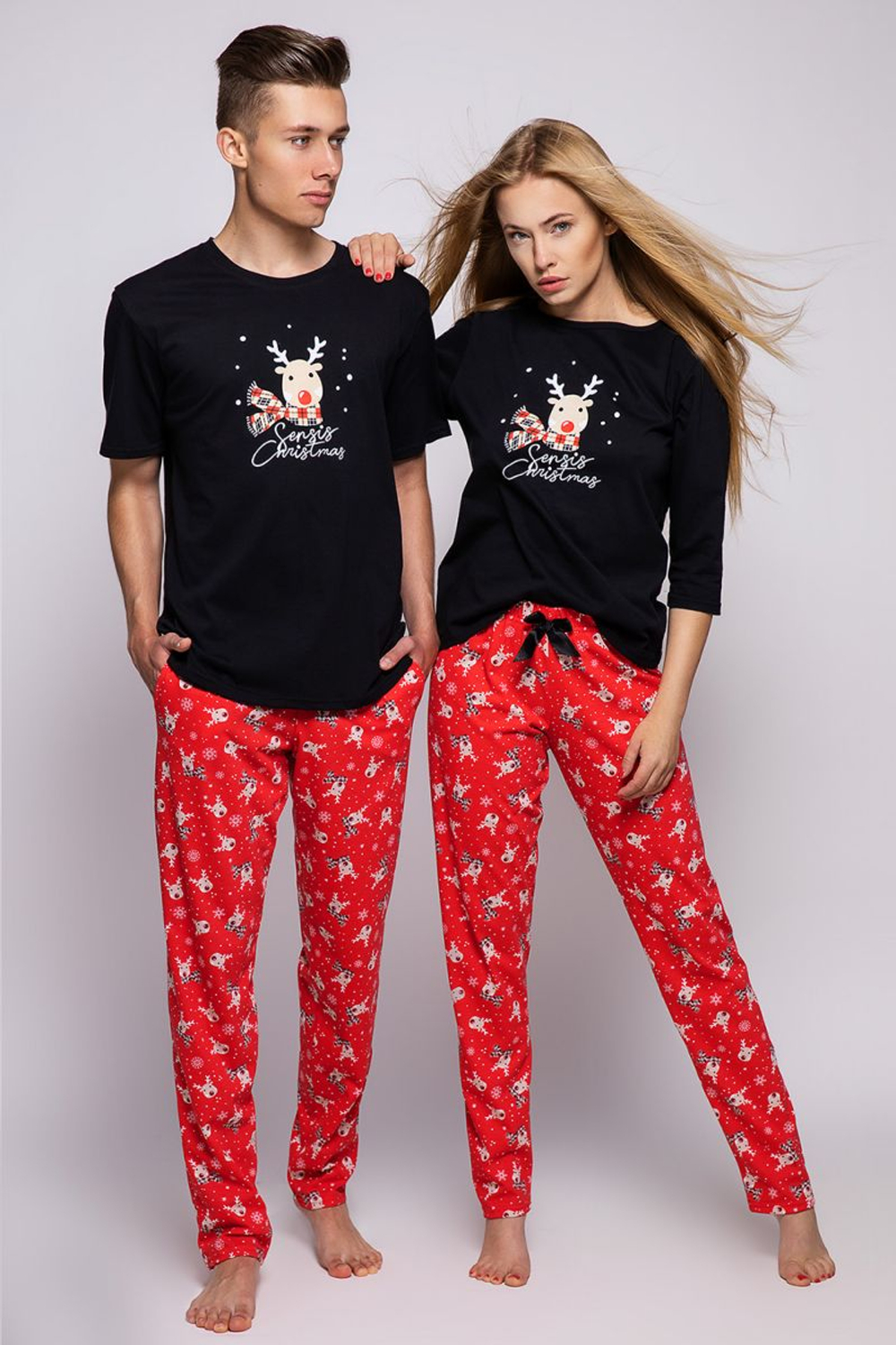 Пижама Rudolfo с рождественским принтом (Размер: L) (Цвет: черный с красным)