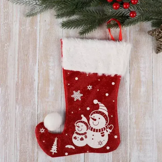 Носок для подарков Волшебство Снеговики 18х25 см., бело-красный, Зимнее Волшебство (2389005)