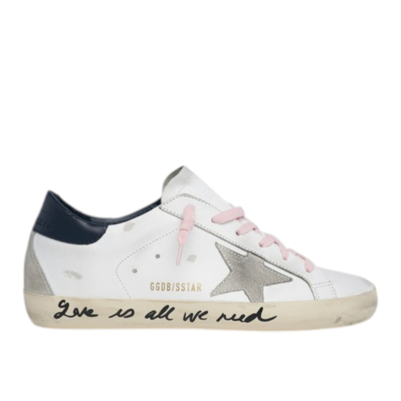 Super-Star sneakers with handwritten Love is all we need lettering