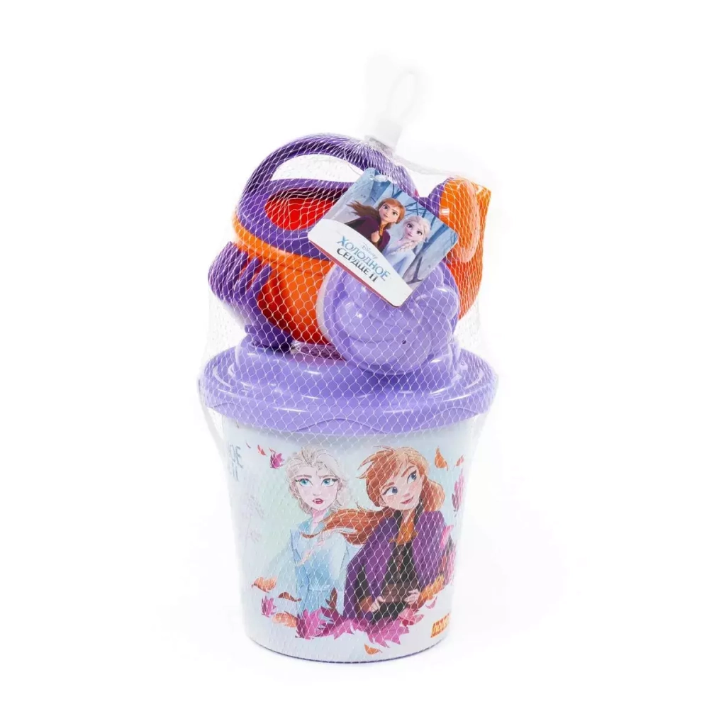 81445/Набор Disney «Холодное сердце II» -26: ведро с наклейкой, ситечко "Солнышко", лопатка №-5, гра