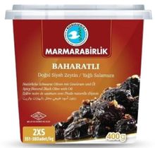 Маслины Marmarabirlik Baharatli 2XS черные вяленые с косточкой в масле и специях, 400 г