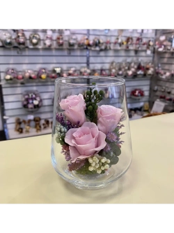 натуральные кустовые розы в стекле, вакуум*