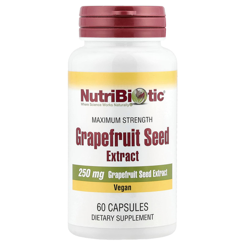 NutriBiotic, экстракт косточек грейпфрута, максимальная сила действия, 250 мг, 60 капсул