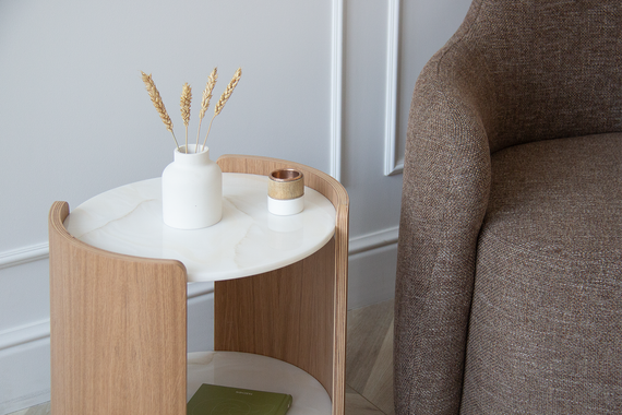 Столик Lagom Stone D 43 см высота 45 см (камень LC, натуральный дуб)