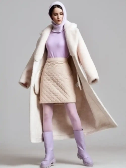 Шуба чебурашка длинная из овечьей шерсти, жемчужная, SilverFox